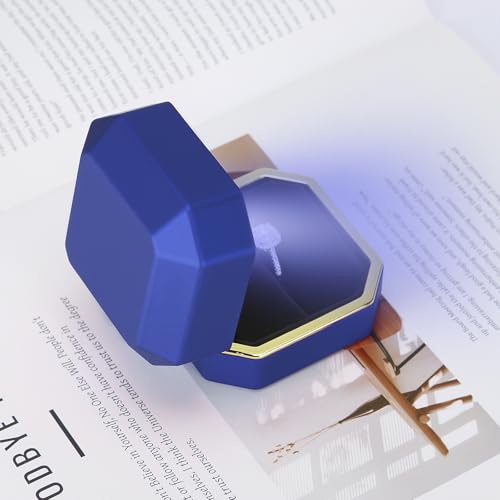 Luxury LED Jewelry Ring Box, Velvet Ring Gift Box Storage Case Organizer Holder for Proposal Engagement Wedding Anniversar...