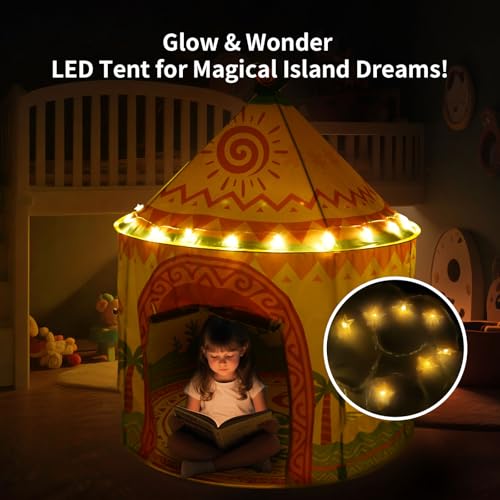 Amplov Tropical Adventure Princess Play Tent for Kids, 53"x41" Island-Themed Pop-Up Playhouse with LED Lights & Carry Bag,...