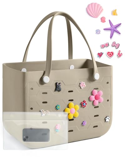 BAGSMART Beach Bag for Women, Water-resistant Rubber Tote Bag, Sandproof Vacation Essentials for Summer Swim Cruise Pool