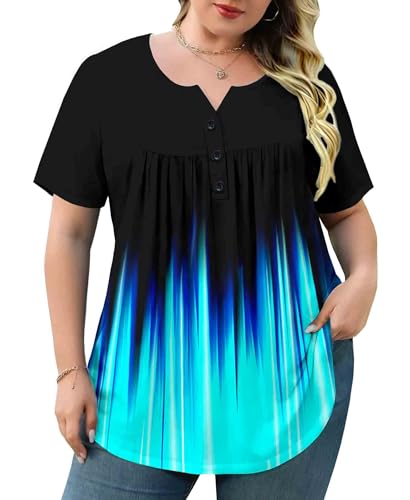 WRRH Women's Summer Short Sleeve Tunic Plus size ladies shirts Floral Blouse Loose Flowy Tops for Leggings M-4XL