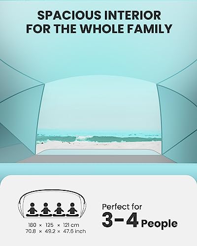 OutdoorMaster Beach Tent for 3-4 Person - Easy Setup and Portable Beach Shade Sun Shelter Canopy with UPF 50+ UV Protectio...