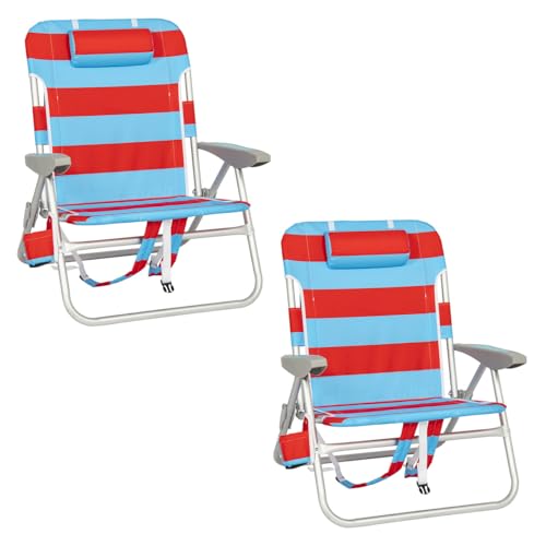 Rio Beach 2-Pack Wide Big Boy 4-Position Backpack Beach Chair with Pillow, Arms, and Storage Pouch, Lightweight Outdoor Po...
