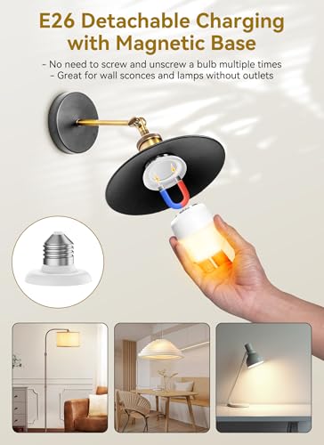 Minetom E26 Rechargeable Light Bulbs with Remote and Timer, Battery Backup Bulb with 12 Colors and Brightness Dimmable, 23...