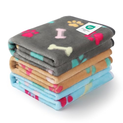 Luciphia 1 Pack 3 Blankets Fluffy Premium Fleece Pet Blanket Flannel Paw Printed Throw for Dog Cat(Small 23x16'', Grey/Bro...