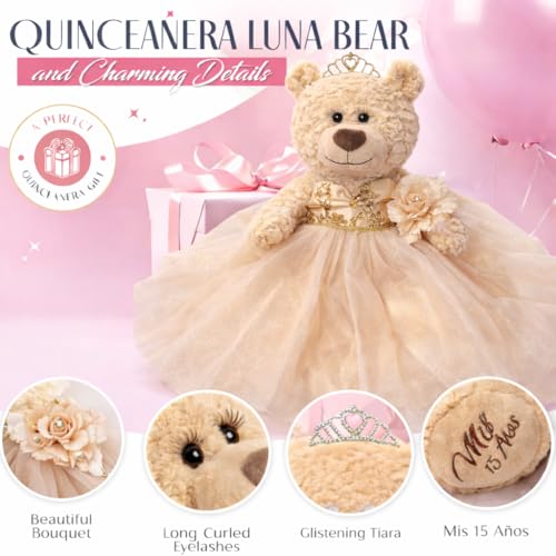 KINNEX COLLECTIONS SINCE 1997 Large 20” Quinceañera Teddy Bear Centerpiece – Elegant Dress, Oversized Keepsake Gift for 15...