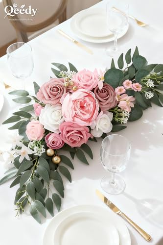 Qeedy Wedding Arch Flowers Set of 2, Artificial Flowers for Decoration for Wedding Ceremony Backdrop, Wedding Floral Arran...