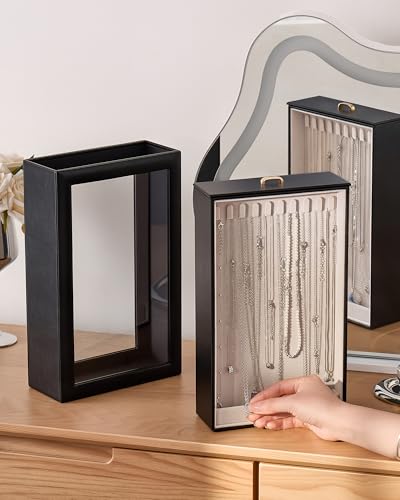 Lolalet Upgraded Double-Sided Hanging Necklace Organizer Box, Jewelry Display Case with Double-Sided Clear Window for Neck...