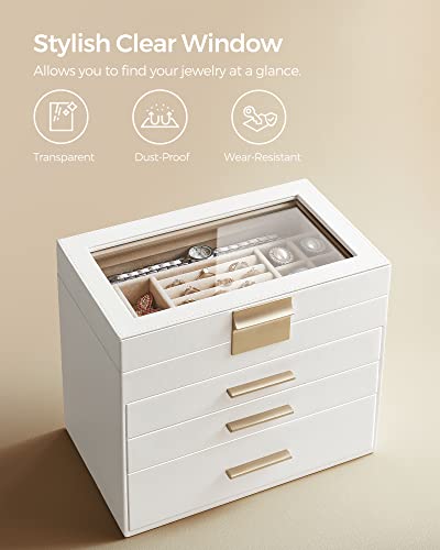 SONGMICS GISELLA Collection - Jewelry Box Organizer, 4-Layer Jewelry Storage with 3 Drawers, Shiny Metal Hardware, Glass L...
