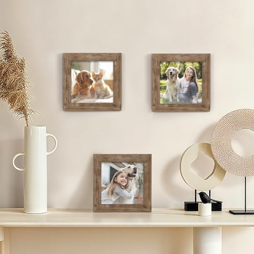 TOFOREVO Picture Frames 4x4 Set of 2 Rustic Wood Grain Photo Frame for Gallery Wall Mounting or Tabletop Display