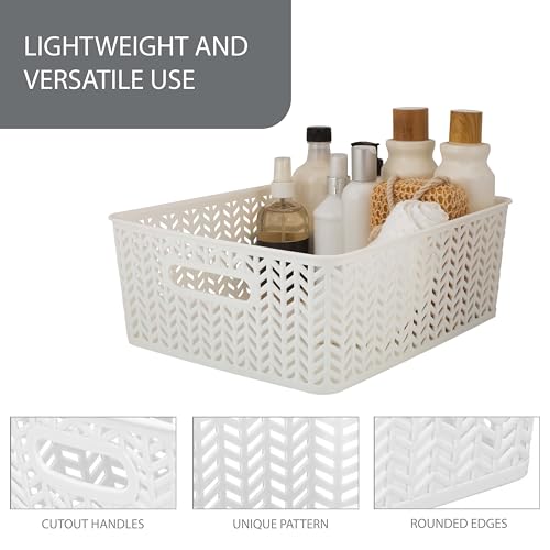 Simplify 2 Pack Medium Herringbone Storage Basket | Dimensions: 14"x11.5"x5.15" | Multipurpose | Home Organization | 2 Ope...