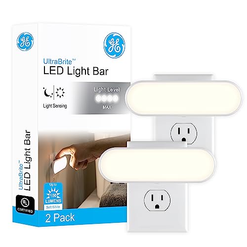 GE Ultrabrite LED Light Bar Night Lights Plug Into Wall Room Decor Ambient Lighting Dusk to Dawn Sensor Bright Nightlight,...