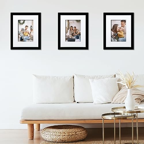 Wiscet 8x10 Picture Frame Set of 3, Display Pictures 5x7 with Mat or 8 x 10 without Mat, Photo Frame for Wall Mounting or ...