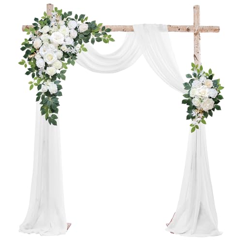Odouzy Wedding Arch Flowers Kit,Artificial Flower Arch Decor (Set of 3),2pcs Artificial Flower Arrangement with 1pc Sheer ...
