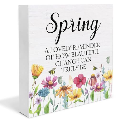 Dumyum Rustic Floral Wooden Sign Decor for Desk Table Shelf Wall 5 x 5 Inches