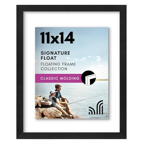 Americanflat 11x14 Floating Picture Frame with Polished Crystal-Clear Glass - Use as 8x10 Picture Frame or Display 5x7 Pho...