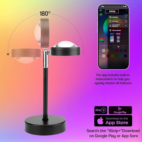 LEKEONE Sunset Lamp Projection, Sunset Night Light Rainbow Projector 180° 16 Color Changing 4 Modes, Vlog, Photography, De...