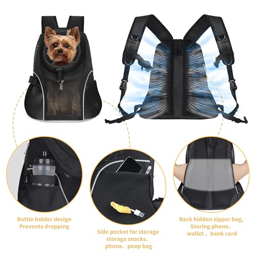 WOYYHO Pet Dog Carrier Backpack Small Dog Front Backpack Ventilated Mesh Dog Travel Back Pack with Safety Belt for Travel ...