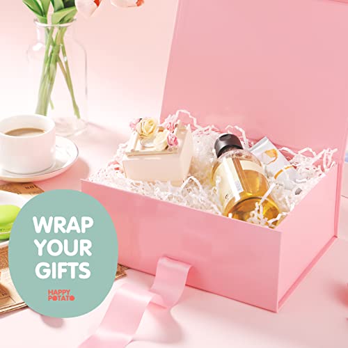 HAPPY POTATO Gift Box for Presents with Ribbon 9x6.5x3.8 Inches, Pink Gift Box with Lid, Bridesmaid Proposal Box (Glossy P...