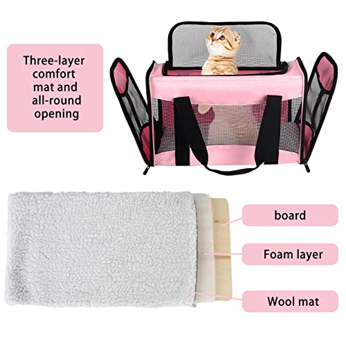 Cat Carrying Case - Pet Carrier Airline Approved, Protable and Breathable Pet Travel Carrier Removable Fleece Pad, Collaps...