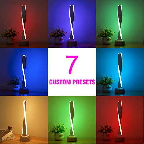 LONRISWAY Modern Wooden RGB Table Lamp with 7 Color-Changing Lights, Natural Beech Bedside Lamp for Bedroom, Living Room, ...