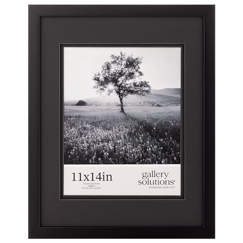 Gallery Solutions - Black Wood Wall Frame 11"x14" - Premium Quality - Rectangular Wall Mount - Classic Design for 8"x10" P...