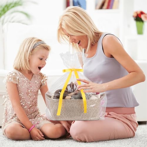 OIAHOMY Woven Basket, Gift Basket Empty with Gift Bags and Ribbons, Rope Baskets for Baby Showers, Storage Baskets with Ha...