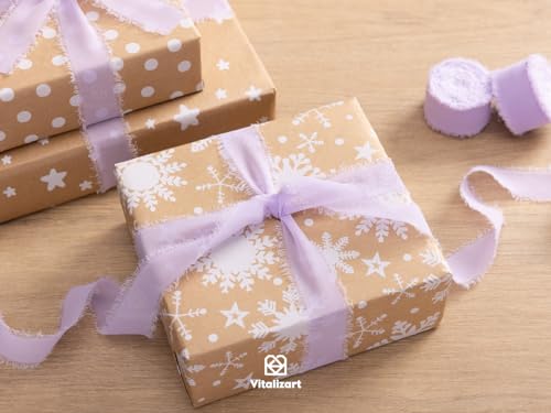 Vitalizart Lavender Purple Chiffon Silk Ribbon 1" x 21 Yd Fringe Fabric Package (3 Rolls * 7 Yd) for Wedding Invitations B...