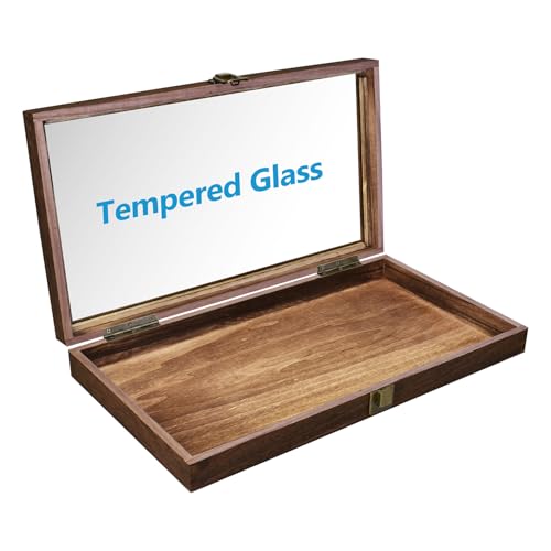 MOOCA Wooden Jewelry Display Case with Tempered Glass Lid and Removable Black Luxurious MDF Velvet Jewelry Display Pad, Po...