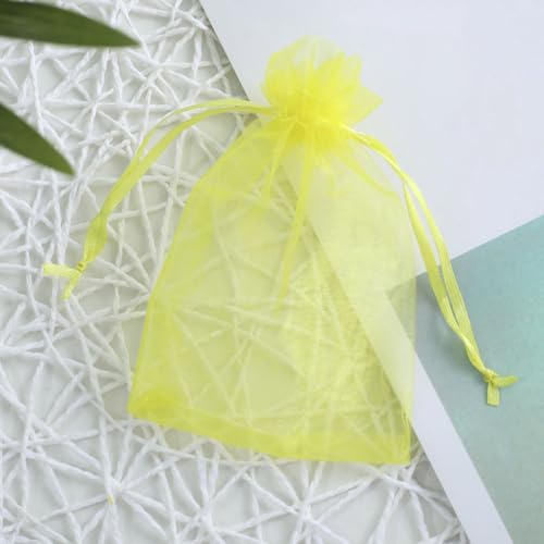 100 Count 5x7 inch Organza Gift Wrap Bags Yellow for Baby Shower,Christmas,Party Favors,Kids Birthday,Wedding,Bridal Showe...