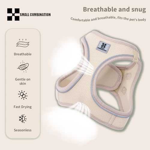 SMALL COMBINATION Adjustable Dog Harness with Leash, Reflective Mesh, No-Pull Design，Matching Lead Rope (Cream-Coloured, S)