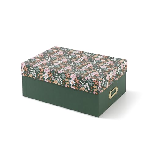 Soul & Lane Decorative Photo Storage Box with Lid, 11.7" × 7.7" × 4.5", Memory Box for Keepsakes, Floral Cardboard Picture...