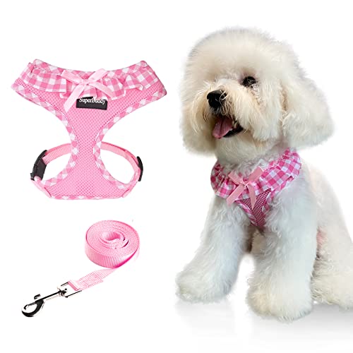 SuperBuddy Upgraded Soft Mesh Dog Harness, Super Breathable Lightweight Pet Harnesses for Puppy Dogs Outdoor Walking, Pink...