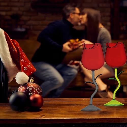 GKWW 2Pcs Rose Wine Glasses Creative Wine Goblet Rose Flower Shaped Wine Cocktail Glass Juice Glass for Valentine's Day We...