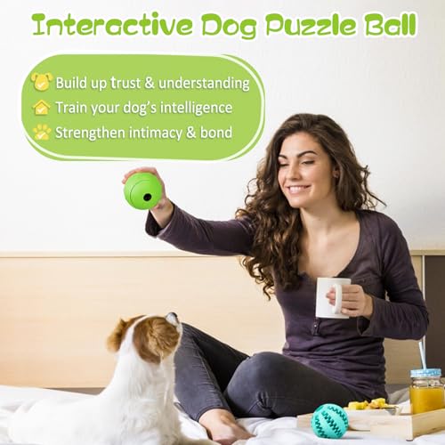 HIPPIH Dog Puzzle Toy 2 Pack, Interactive Dog Toys for Treat Dispensing, Durable Puppy Toys for Teething, Dog Treat Ball f...