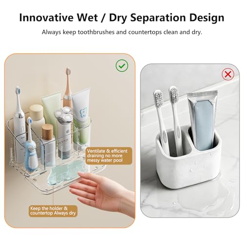 Toothbrush Holders for Bathroom Countertop Organizer, 5 Slots Large Capacity Electric Toothbrush Holder Wall-Mount for Spa...