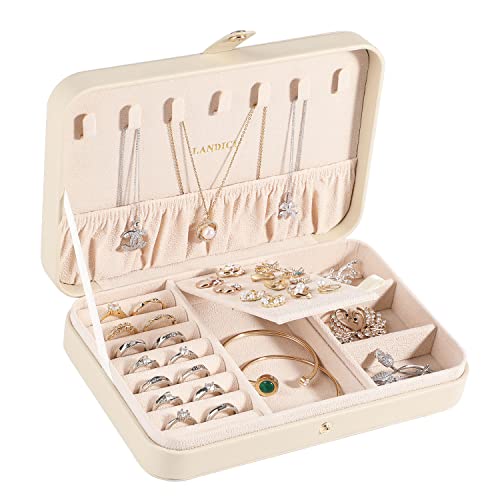 LANDICI Small Jewelry Box for Women Girls, PU Leather Travel Jewelry Case, Portable Jewelry Organizer Storage Holder Displ...