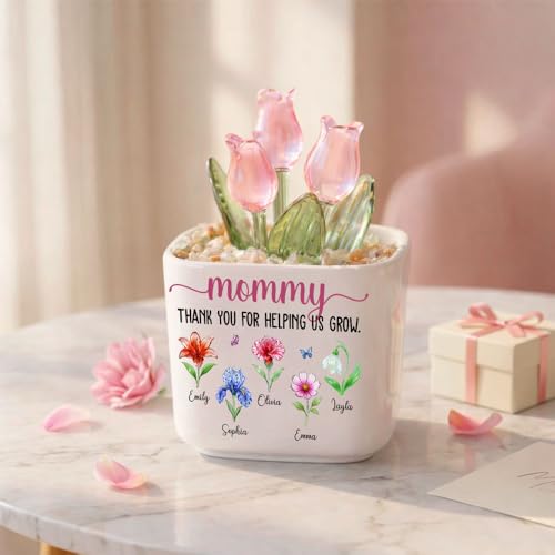 Wrappiness Glass Everlasting Tulips Pot for Women Personalized Gifts - Glass Flowers Decor, Birthday Gift for Mom from Kid...