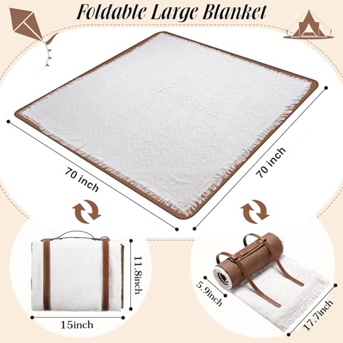 VitalCozy Waterproof Picnic Blankets 71×71 inch Outdoor Blanket Foldable 2 in 1 Double Layer Sandproof Beach Mat with Carr...