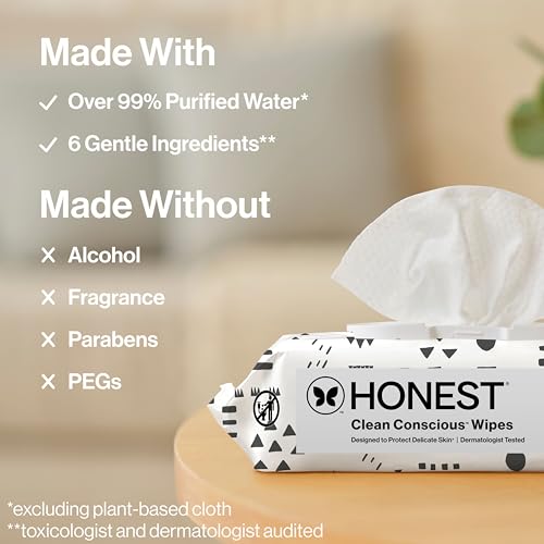 The Honest Company Hypoallergenic Multi-Use Baby Wipes for Sensitive Baby Skin, Pattern Play, 10 Count