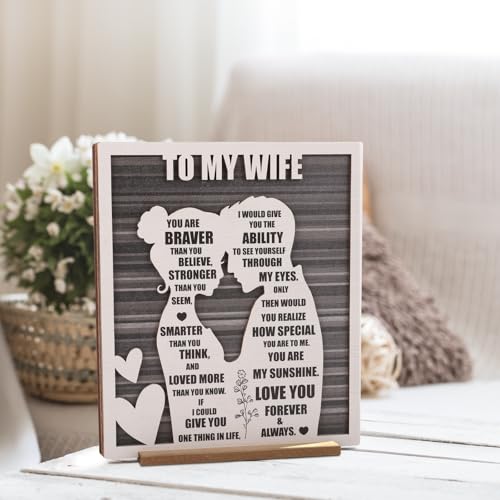 Mothers Day To My Wife Plaque | Valentines Romantic Gifts for Wife from Husband, Rustic Love Sign for Wife's Birthday, Wed...