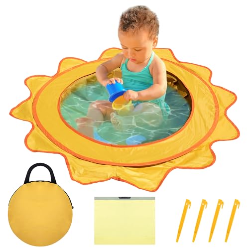 RunNico Pop Up Beach Pool, Portable Toddler Beach Pit with Water Bag and Storage Bag, Cute Shape Beach Pool Puddle for Out...