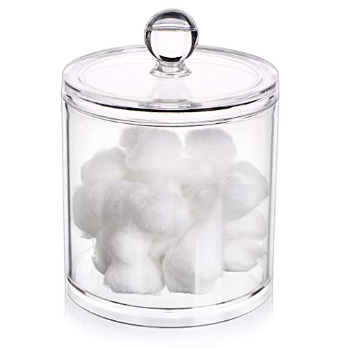 Hipiwe Cotton Ball and Swab Organizer with Lid Apothecary Acrylic Jar Makeup Qtip Organizer Bathroom Storage Canister Jar ...