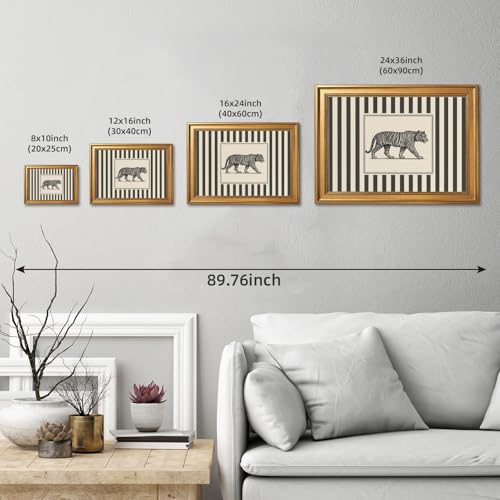 Gold Framed Vintage Tiger Wall Art Black and White Striped Wild Animal Poster Retro Jungle Big Cat Wildlife Canvas Print B...