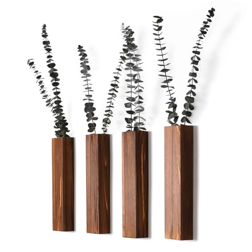 Sawoake Wooden Wall Planter Set of 4 - Modern Home Decor for Living Room, Bedroom, Bathroom - Walnut Finish Planter for Dr...