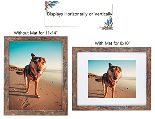 Califortree Rustic Brown 11x14 Picture Frame - Display Photos 8x10 with Mat or 11x14 Without Mat - Real Glass Inside - Set...