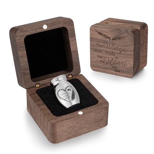 Dletay Angel Wing Small Urns for Human Ashes Square Wooden Keepsake Box 1.57 Inches Heart Mini Cremation Urns for Women Me...