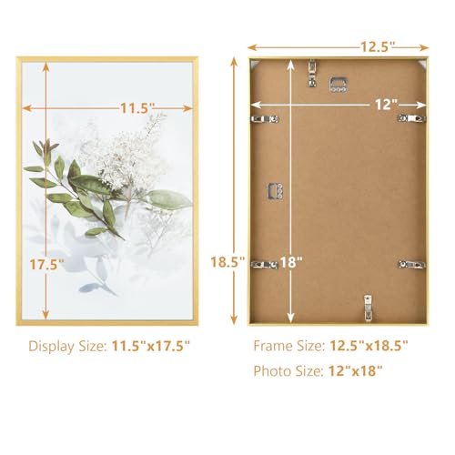 Golden State Art, 12x18 Aluminum Picture Frame, Gold Metal Thin Poster Frames for 12 x 18 inch Photo, Acrylic Front, Wall ...