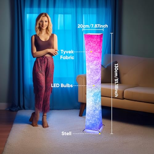 Morden LED Soft Light Floor Lamp, 52" Simple Design Slim RGB 16 Color Changing Tyvek Fabric Shade Dimmable Remote Control ...