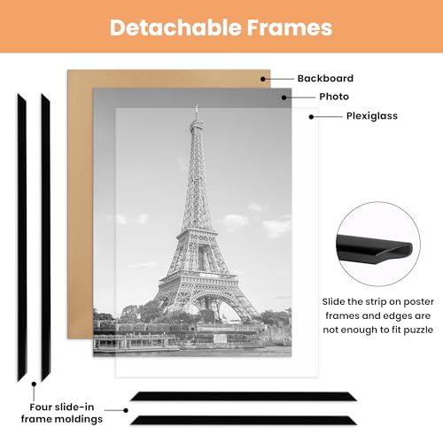 upsimples 16x20 Picture Frame Black 3 Pack, Scratch-Proof Poster Frames 16 x 20 for Photo Gallery - Slide-In Strips, Horiz...