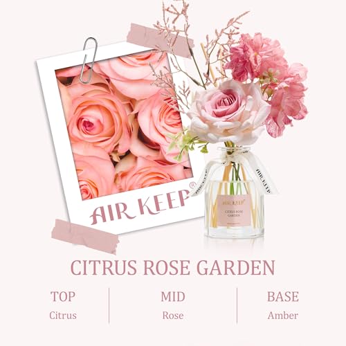 Airkeep Flower Reed Diffuser Set, Citrus Rose Garden Diffuser Gift Set,4.06 fl oz Essential Oil Sticks Diffusers for Bathr...
